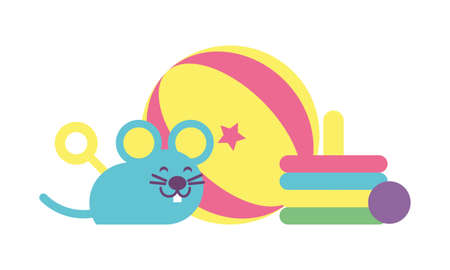 toys for small children, wooden and plastic toys vector illustration designのイラスト素材