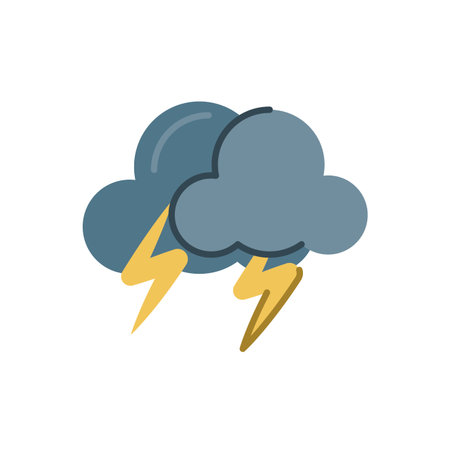 storm clouds with thunders over white background, flat style icon, vector illustration