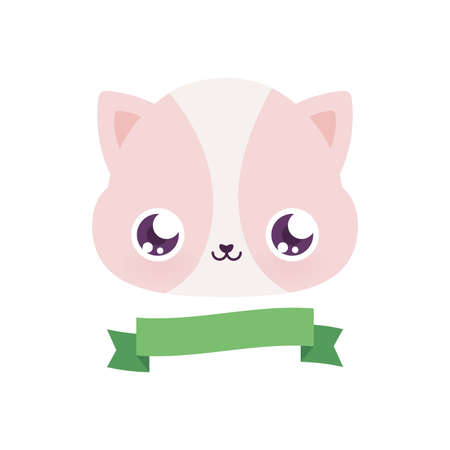 Cute cat cartoon with ribbon design, Animal zoo life nature character childhood and adorable theme Vector illustrationのイラスト素材