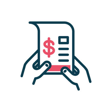 hands holding a invoice icon over white background, half color style, vector illustrationのイラスト素材