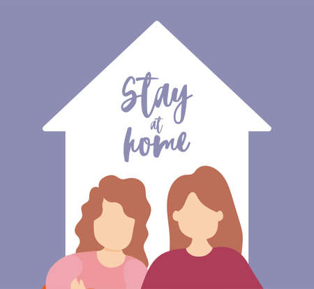 stay at home awareness social media campaign and coronavirus prevention, women in the living room vector illustration designのイラスト素材