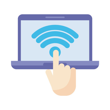 open laptop with icons of online education vector illustration designのイラスト素材