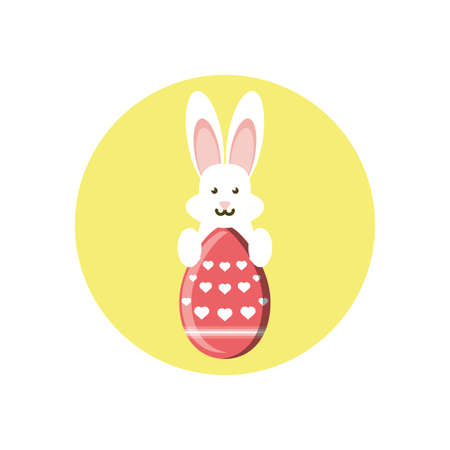 cute bunny with easter egg over white background, block style, vector illustrationのイラスト素材