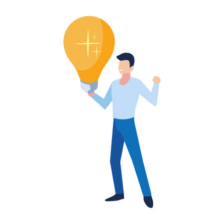 man with light bulb on white background vector illustration designのイラスト素材