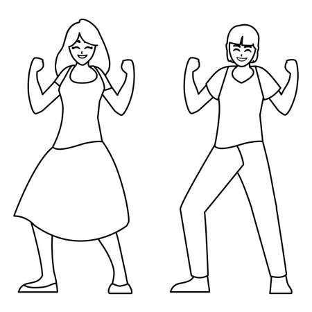 happy young couple celebrating characters vector illustration designのイラスト素材