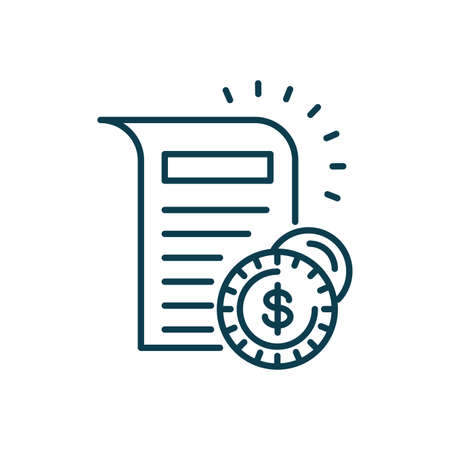 document pages and money coins icon over white background, line style, vector illustrationのイラスト素材