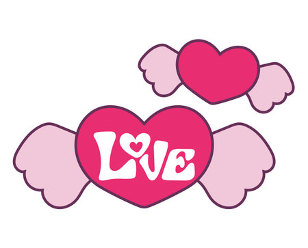 Hearts with wings design of love passion romantic valentines day wedding decoration and marriage theme Vector illustrationのイラスト素材