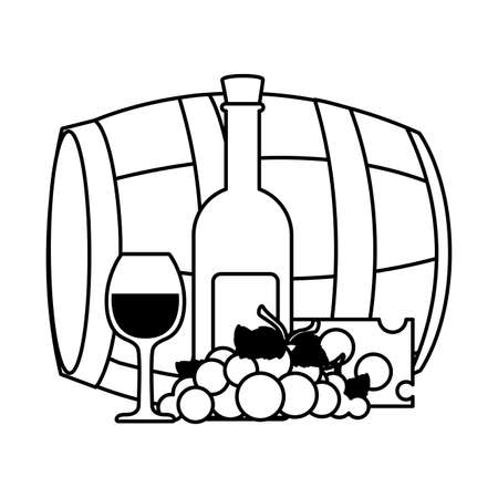 barrel with bottle of wine on white background vector illustration designのイラスト素材