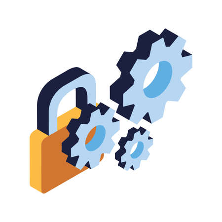 security padlock with gearwheel on white background vector illustration designのイラスト素材