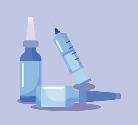 vaccination and health, vaccine, ampoule and syringe vector illustration designのイラスト素材