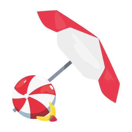 summer time holiday umbrella beachball banana and strawberry vector illustrationのイラスト素材