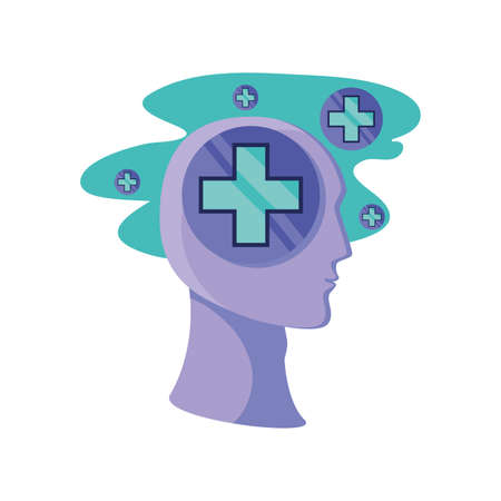 human head with health cross on white background vector illustration designのイラスト素材