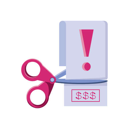 scissors cutting bills on white background vector illustration designのイラスト素材