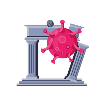 bank building with coronavirus on white background vector illustration designのイラスト素材