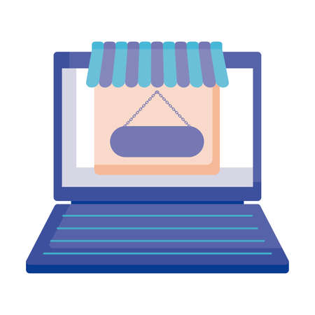 laptop computer with store facade vector illustration designのイラスト素材