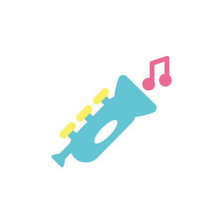 trumpet toy and music note design of Childhood play fun kid game gift object little and present...