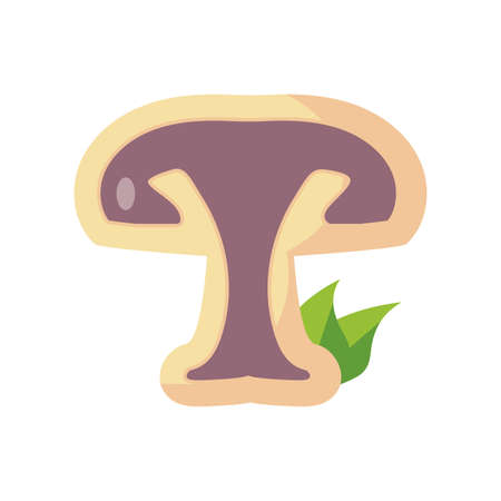mushroom in half icon over white background, flat detail style, vector illustrationのイラスト素材