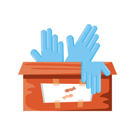 cardboard box with latex gloves vector illustration designのイラスト素材