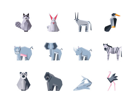 set of icons geometric wild animals vector illustration design
