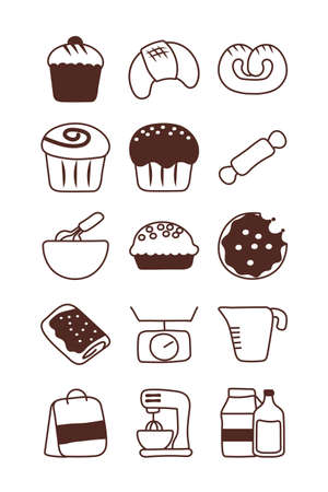 set of icons bakery, line style icon vector illustration designのイラスト素材