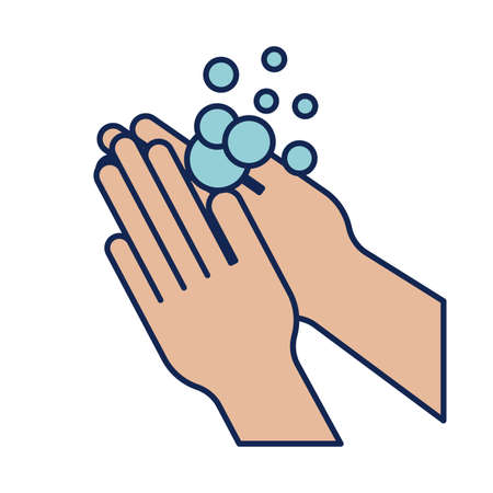 washing hands with water and soap, line and fill style icon vector illustration designのイラスト素材