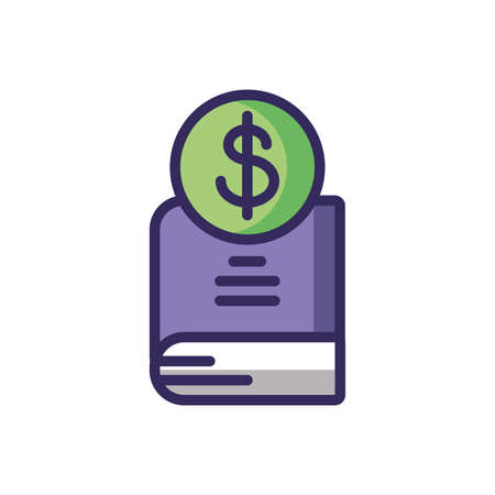 book with money symbol icon over white background, colorful line and fill style, vector illustrationのイラスト素材
