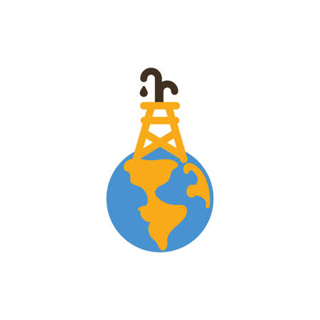 Oil tower over world design, Fracking industry fuel technology power industrial production and petroleum theme Vector illustrationのイラスト素材