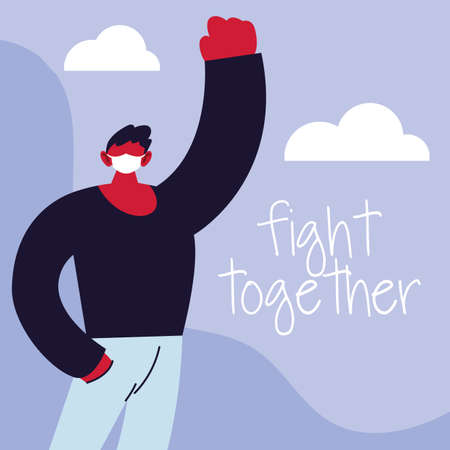 man in medical face mask fighting coronavirus vector illustration designのイラスト素材