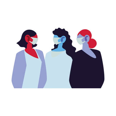 young women using face masks vector illustration designのイラスト素材