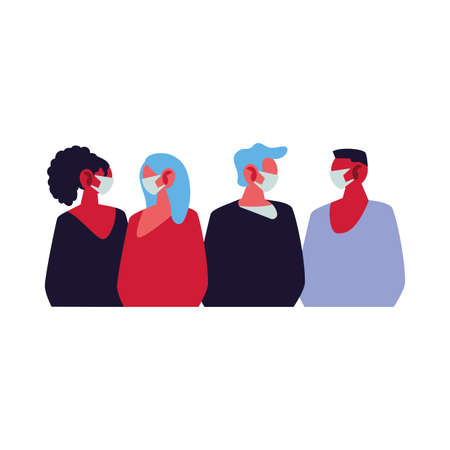 young people using face masks vector illustration designのイラスト素材
