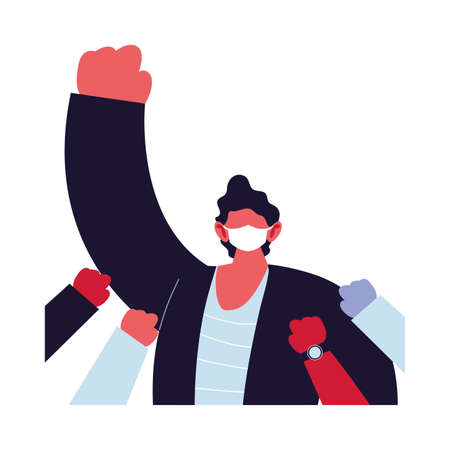 young man positive using face mask vector illustration designのイラスト素材