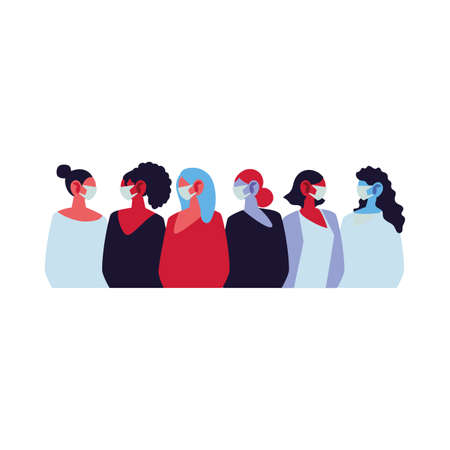 young women using face masks vector illustration designのイラスト素材