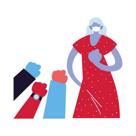 fighter woman using face mask vector illustration designのイラスト素材