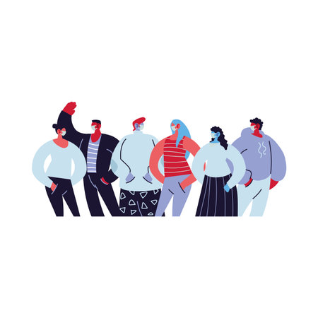 young people using face masks vector illustration design
