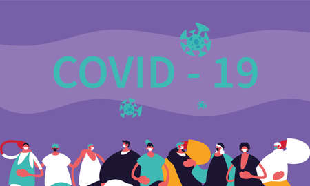 men with surgical mask avoiding infection by covid 19 vector illustration designのイラスト素材