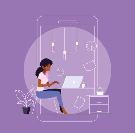 woman freelancer working from her home vector illustration designのイラスト素材
