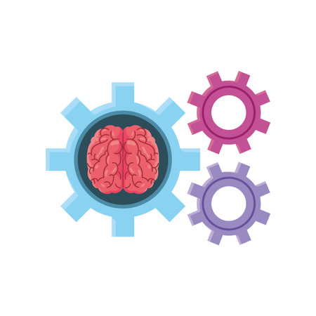 gear with brain on white background vector illustration design