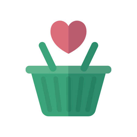 shopping basket with heart icon over white background, flat style, vector illustrationのイラスト素材