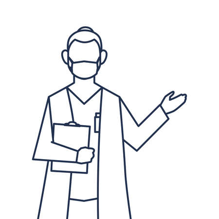 man doctor with medical face mask, medical staff , line style icon vector illustration designのイラスト素材