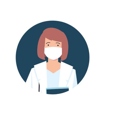 female doctor with medical face mask, medical staff on white background vector illustration designのイラスト素材
