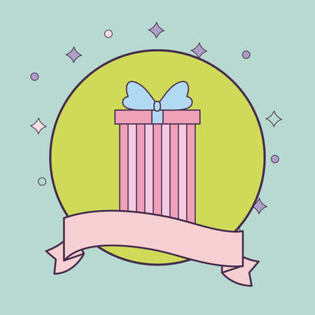 gift box present in frame circular with ribbon vector illustration designのイラスト素材
