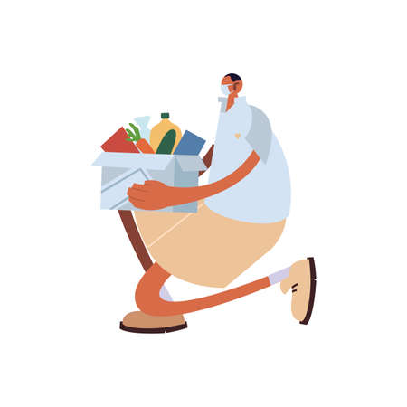 man with box food, charity donation on white background vector illustration designのイラスト素材