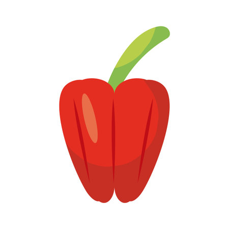 red bell pepper icon over white background, flat detail style, vector illustrationのイラスト素材