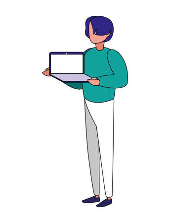 Avatar man wit laptop design, Boy male person people human social media and portrait theme Vector illustrationのイラスト素材