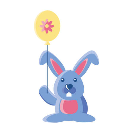 rabbit with helium balloon on white background vector illustration designのイラスト素材