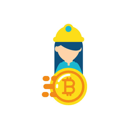 Bitcoin and constructer woman design of Cryptocurrency money currency exchange financial bank web internet market electronic finance and net theme Vector illustrationの写真素材