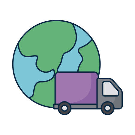 cargo transport truck with planet earth on white background vector illustration designの写真素材