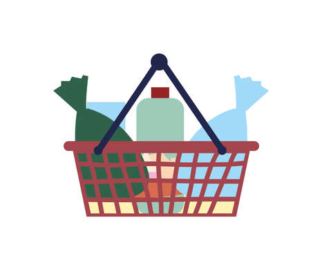 supermarket basket with food on white background vector illustration designの写真素材