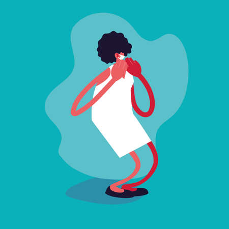woman with surgical mask avoiding viral infection vector illustration designの写真素材