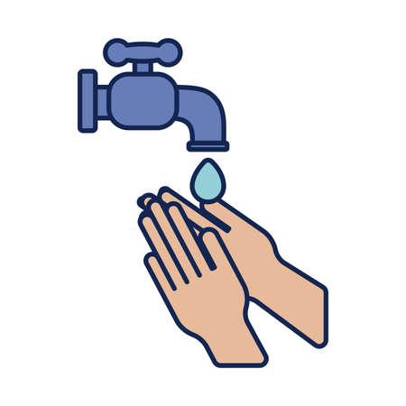 washing hands with water and soap, line and fill style icon vector illustration designの写真素材